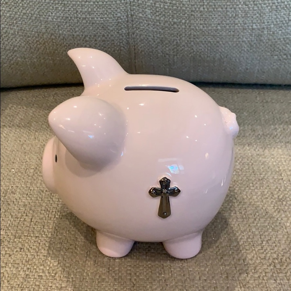 Ceramic Pink Pig, Silver Cross Bank